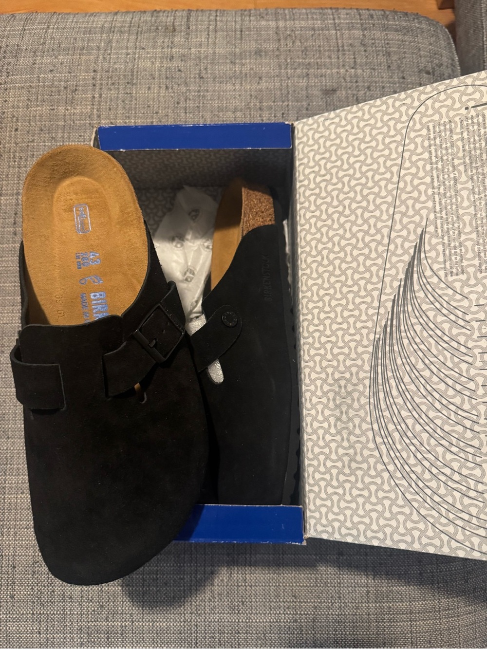 Birkenstock Black Suede Boston Clog with Adjustable Strap - SIZE 10